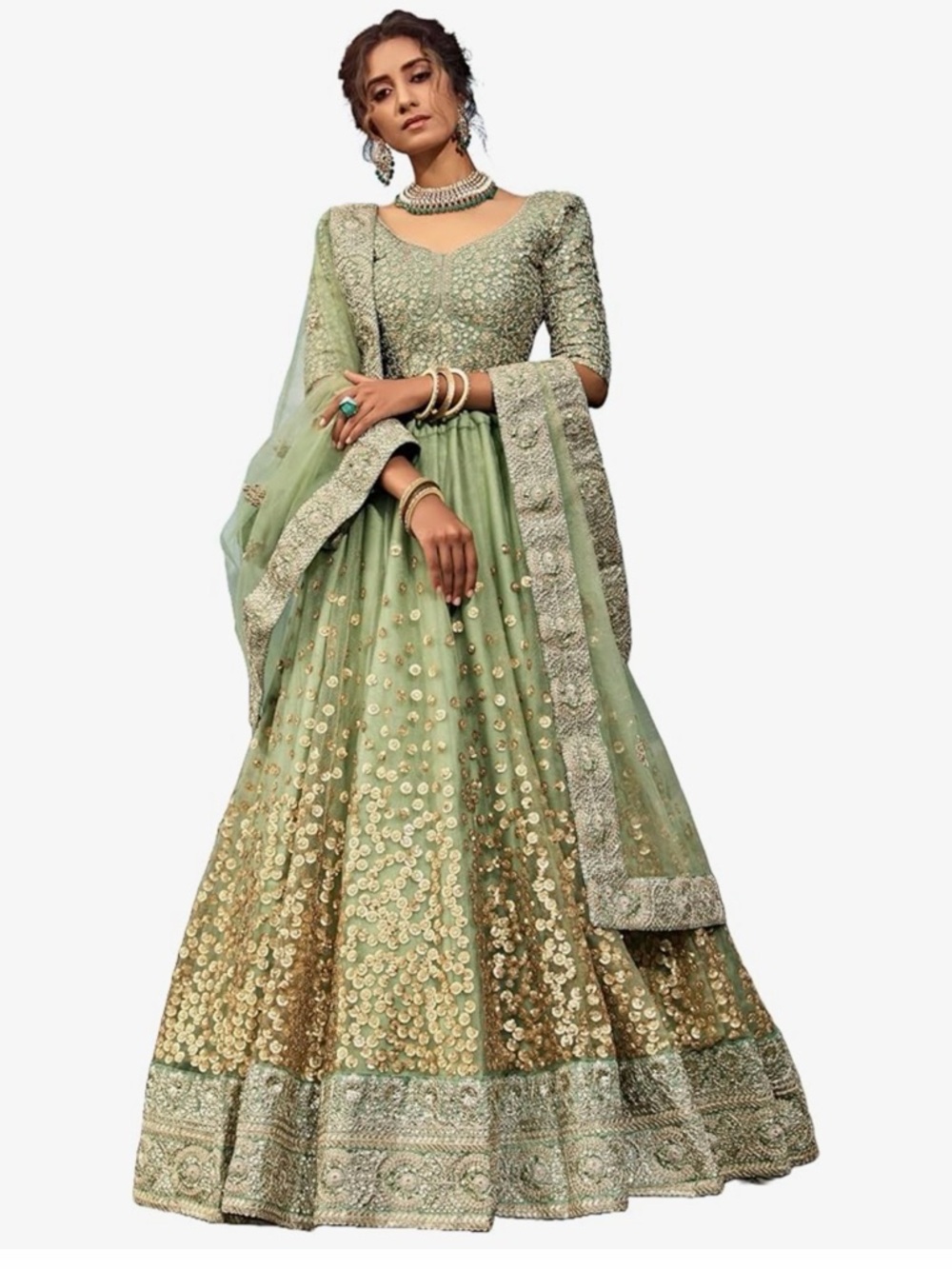 Embellished Seafoam Green Lehenga Dress with Dupatta